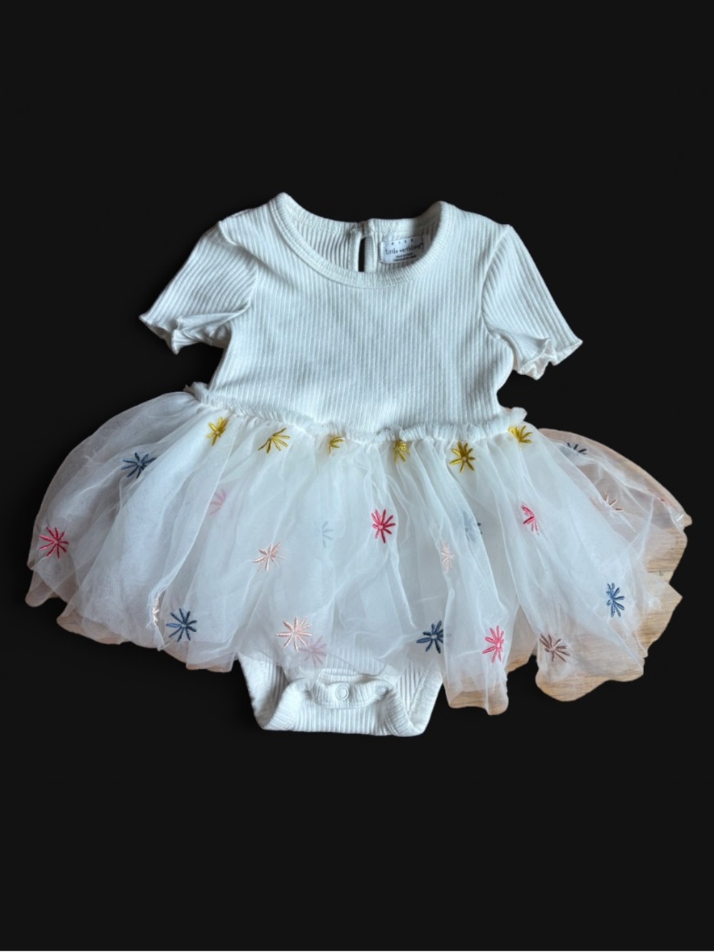 6-9M Rise Little Earthling White Ribbed Tulle TuTu Bodysuit Dress